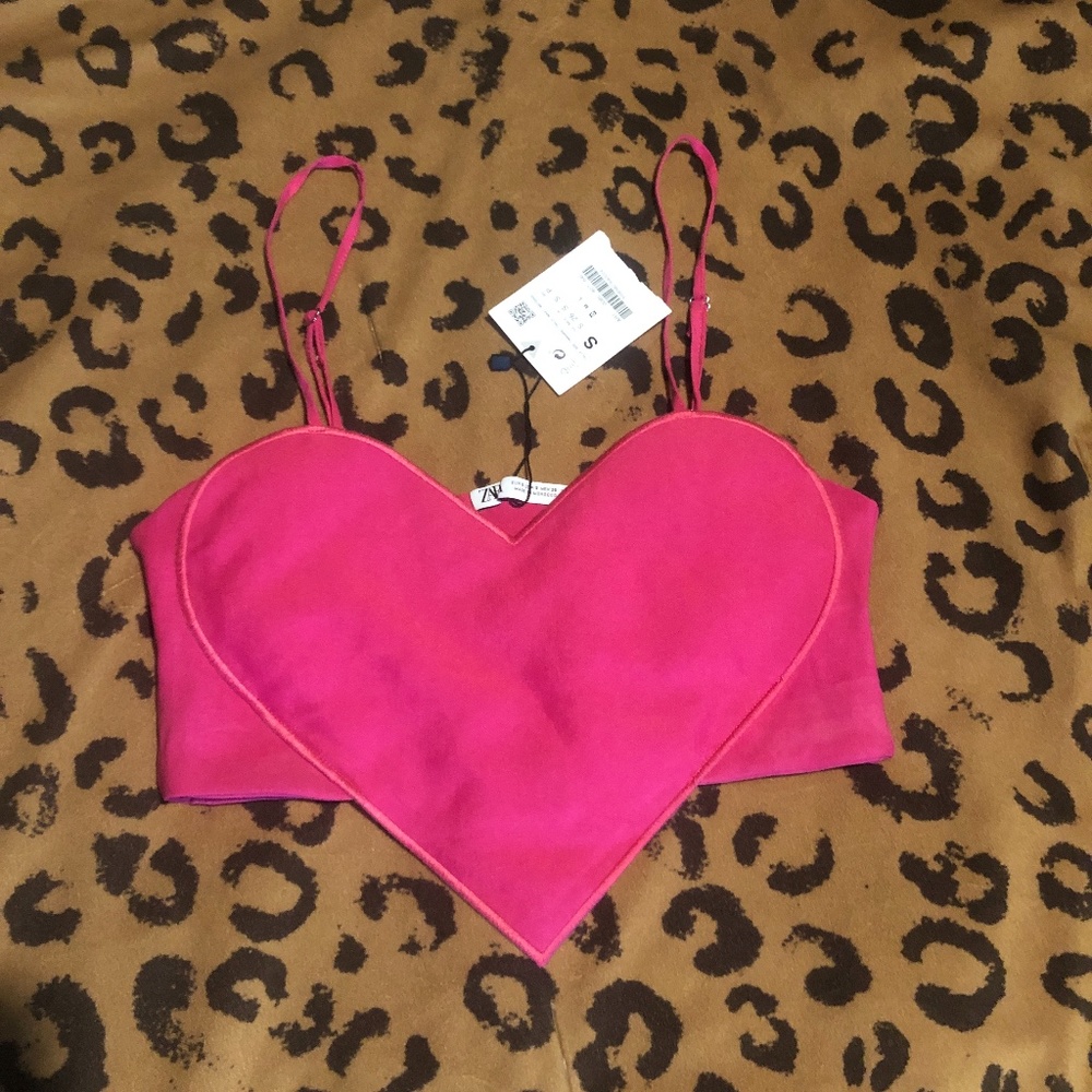 NWT Zara Pink Heart Crop Top
